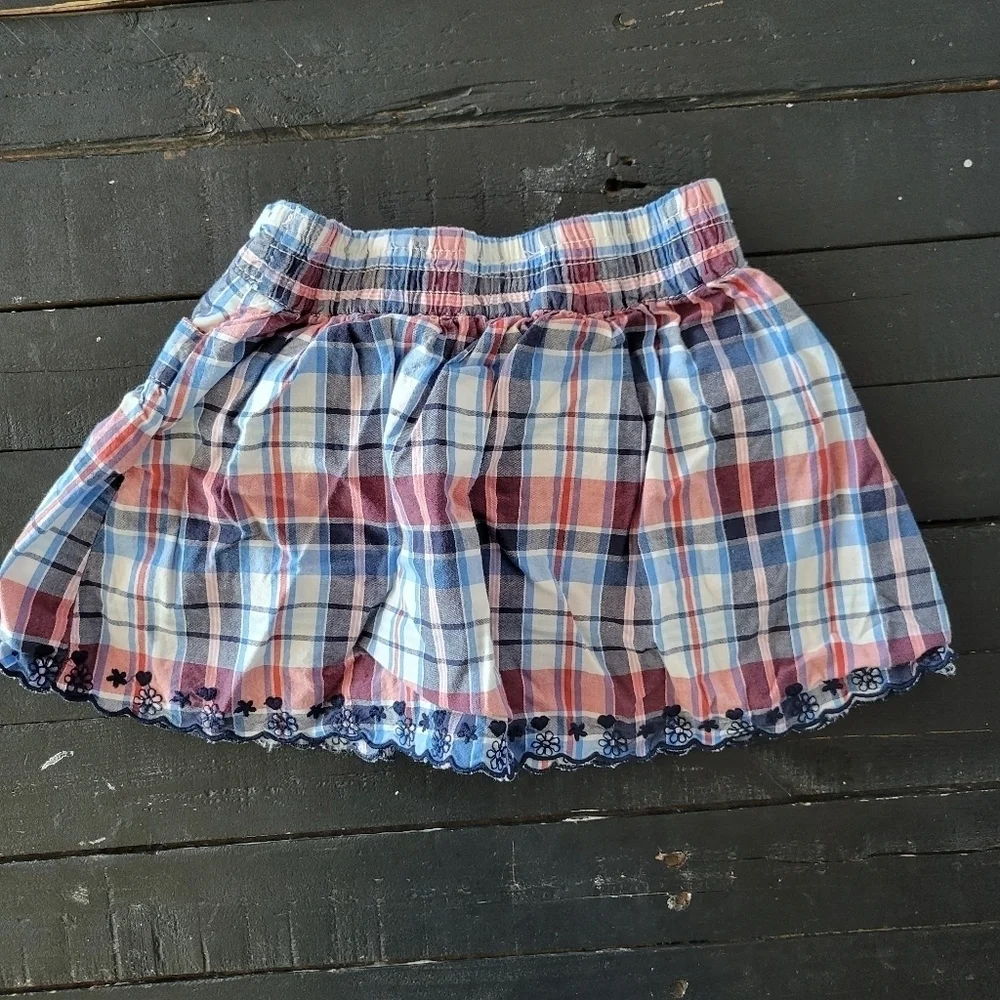 OshKosh Little Girl 4 Red White Blue Plaid Skort Skirt with Shorts Scalloped